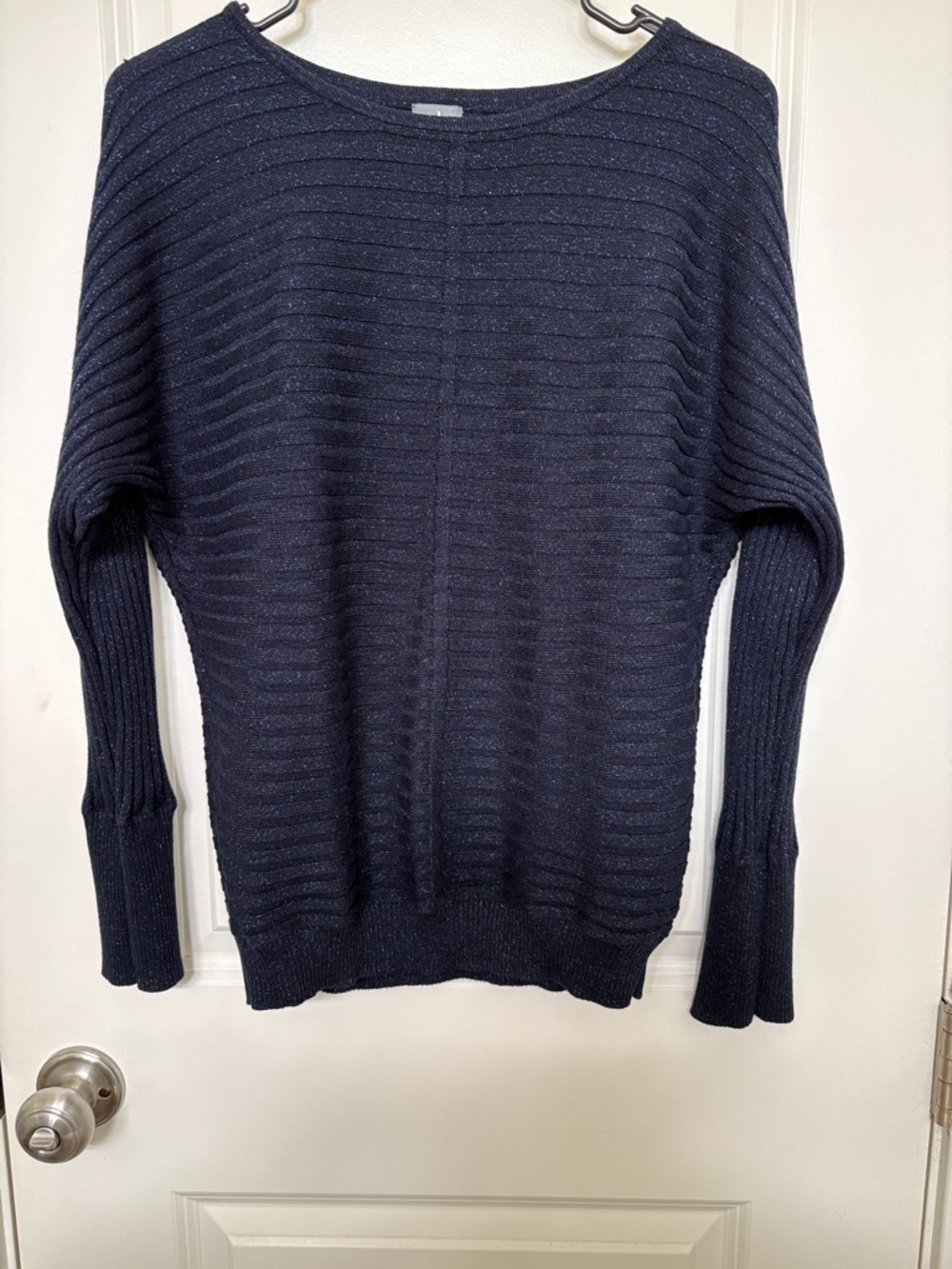New York & Company women’s Navy Ribbed Crewneck Sweater with Subtle Sheen
